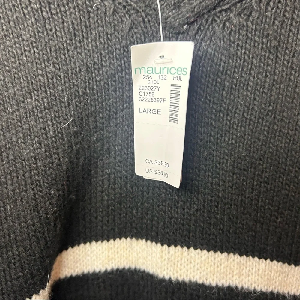 Maurices Black & Cream Striped Slouchy Sweater Large NWT